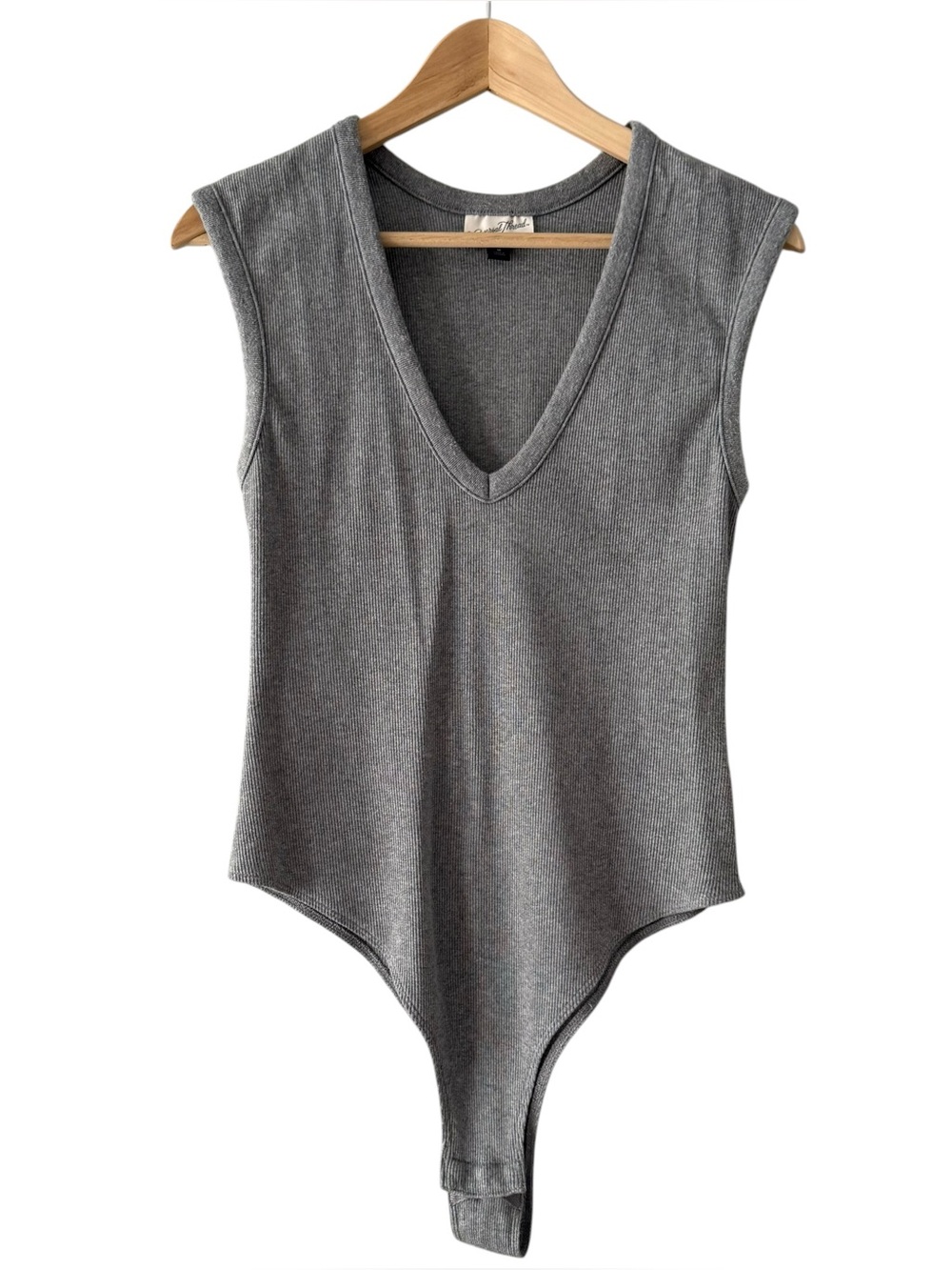 Universal Thread Gray Ribbed V-Neck Sleeveless Bodysuit